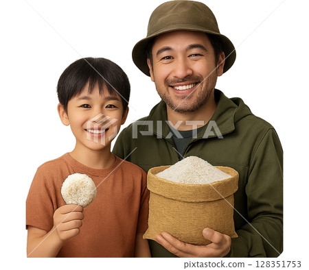 父母和孩子吃飯團 128351753