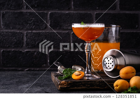 Fresh apricot cocktail martini with mint Fresh apricot cocktail martini with mint 128351851
