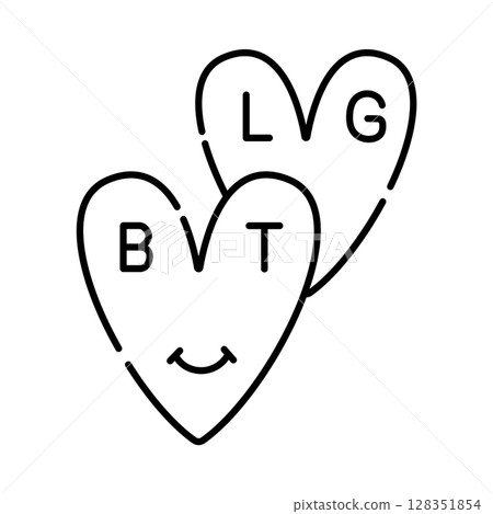 Lgbt hearts love sign, vector black line icon 128351854