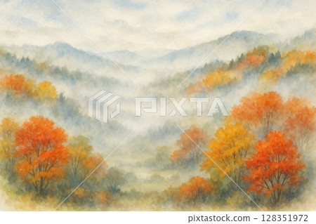 Mountains gradually turn red with autumn leaves Generative AI 128351972