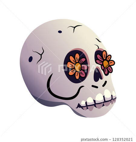 Cartoon skull with flower eyes for Halloween decor 128352021