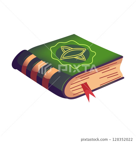 Cartoon magic spell book for Halloween in green tones 128352022