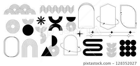 Minimal black and white geometric line elements collection 128352027