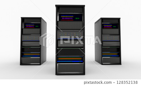 Modern server rack. Server rack image. Isolated on white background. 3d render Modern server rack. Server rack image. Isolated on white background. 3d render 128352138