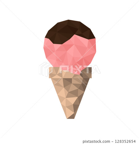 Strawberry ice-cream cone with chocolate on top. Polygon icon Strawberry ice-cream cone with chocolate on top. Polygon icon 128352654