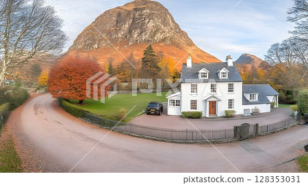 Autumn house landscape colorful trees fall foliage scenery 128353031