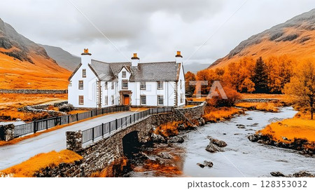 Charming cityscape warm tones narrow waterway urban scene 128353032