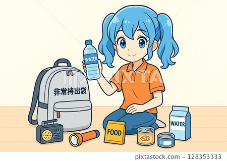 A woman checking disaster prevention supplies 128353333