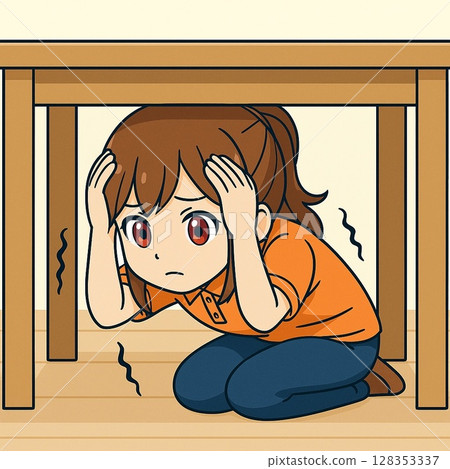 girl hiding under the desk 128353337