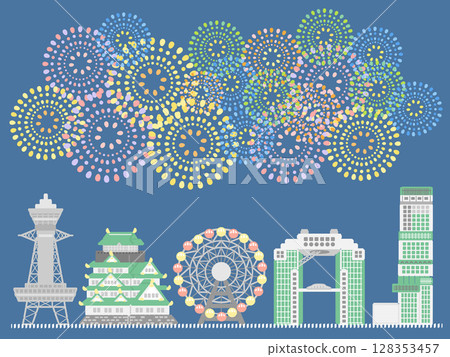 煙火大阪大廈背景例證 128353457