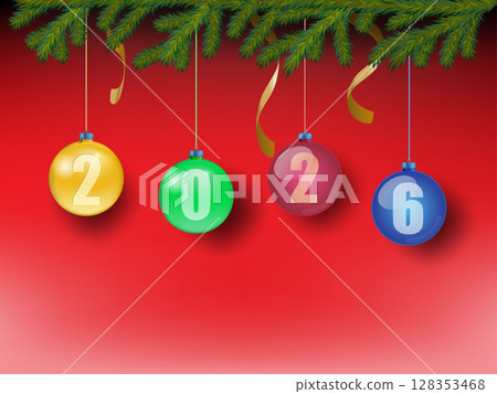 Christmas balls on tree branch 128353468