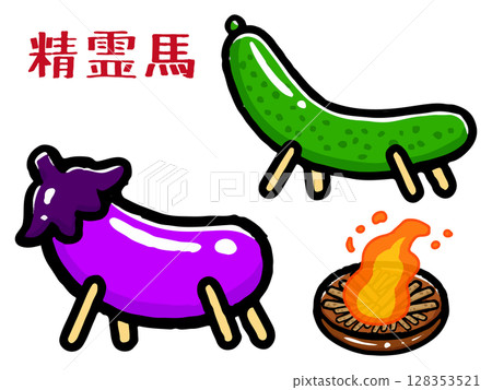 一組塗鴉風格的靈馬和靈牛插圖 128353521