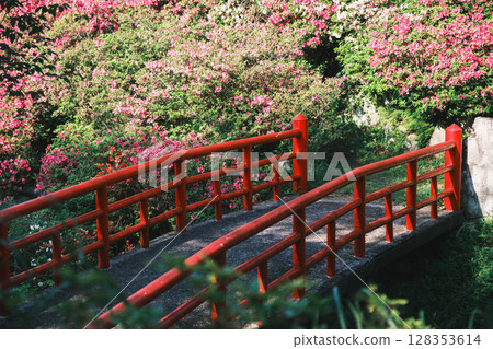 【泉南愛宕山】以鮮紅色的橋樑和杜鵑花而聞名的景點 128353614