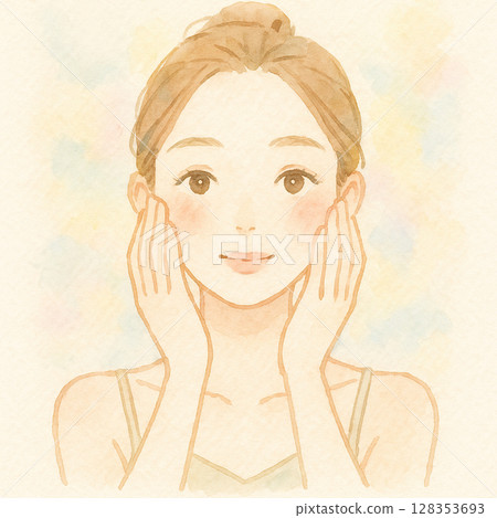 女人做皮膚護理水彩插圖（有背景） 128353693