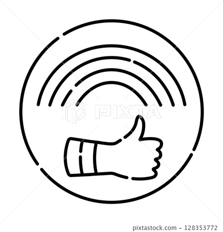 Lgbt pride sign, hand and rainbow, vector black line icon 128353772