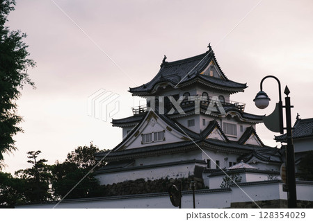 [Kishiwada Shrine] Kishiwada Castle illuminated by the light of the setting sun 128354029