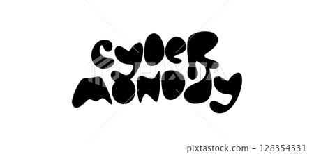 Cyber Monday bold abstract blob-style lettering. Funky fluid typography perfect for ecommerce promos, trendy digital campaigns, youth marketing visuals. Vector illustration. Cyber Monday bold abstract blob-style lettering. Funky fluid typography perfect for ecommerce promos, trendy digital campaigns, youth marketing visuals. Vector illustration. 128354331