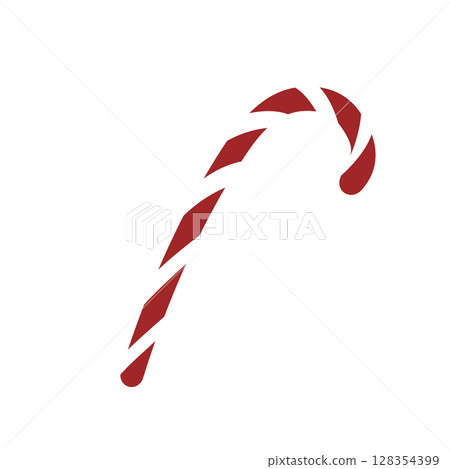 Christmas lollipop. Christmas stick. Traditional Christmas candy with red and white stripes. Santa's candy cane with striped pattern. Vector flat vector illustration isolated on white background. 128354399
