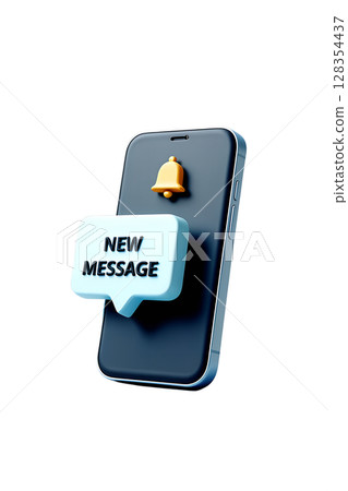 Mobile phone showing text message pop-up, social media notification concept 128354437