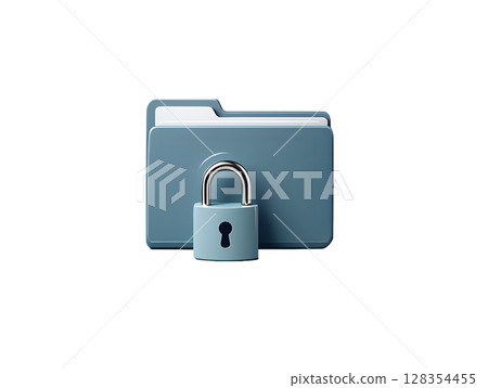 3d secure folder icon with lock, privacy protection symbol for cloud storage and data security 128354455