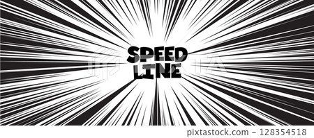 Speed Line Comic Text With Radial Motion Effect In Black And White Manga Style For Anime Scene, Pop Art Design, Action Poster, Webtoon Frame, Superhero Theme Or Cartoon Impact. Vector Illustration 128354518