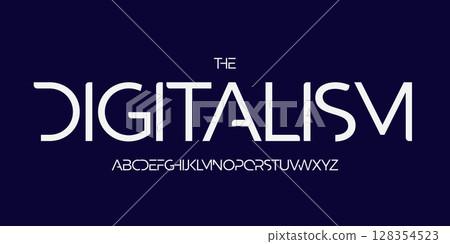 Minimalist modern logo font, sleek futuristic alphabet. Elegant geometric typeface for tech headline, digital interface, science branding, clean UI, innovation product type design. Vector typography 128354523