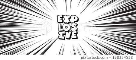 Explosive Comic Text With Speed Lines Burst In Manga Style, Perfect For Action Poster, Anime Scene, Pop Art Design, Webtoon Panel, Superhero Theme, Or Retro Cartoon Composition. Vector Illustration. Explosive Comic Text With Speed Lines Burst In Manga Style, Perfect For Action Poster, Anime Scene, Pop Art Design, Webtoon Panel, Superhero Theme, Or Retro Cartoon Composition. Vector Illustration. 128354538