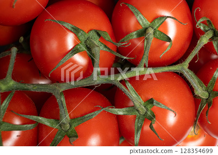 Freshly Picked Tomatoes on Vine Close-Up Freshly Picked Tomatoes on Vine Close-Up 128354699