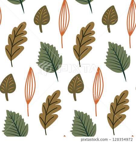 Seamless pattern with green and orange leafs. Vintage leafs pattern. 128354972