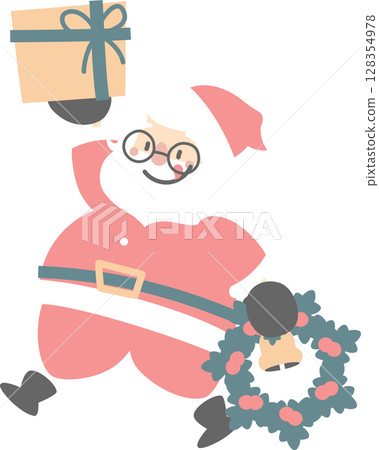 merry christmas and happy new year with cute santa claus and present gift, flat jpg illustration cartoon character costume design merry christmas and happy new year with cute santa claus and present gift, flat jpg illustration cartoon character costume design 128354978