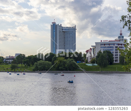 07.07.2025- Minsk, Belarus - Svislach river in the city. 128355263