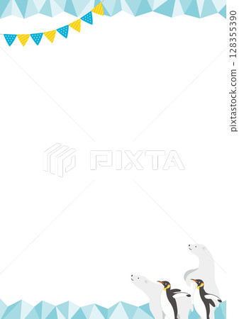 Vertical ice frame illustration with polar bears and penguins_green_2 128355390