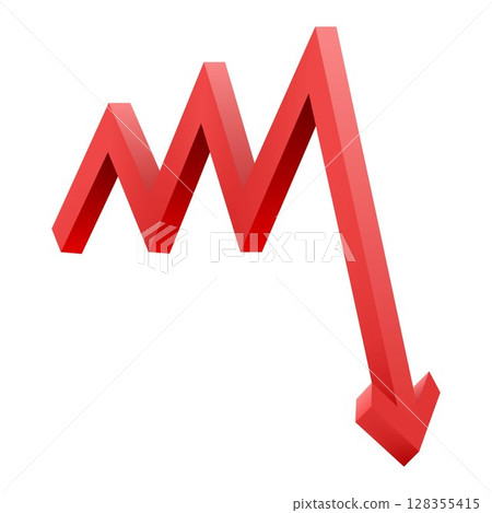 Red arrow pointing downwards showing crisis. Graph chart down icon. Realistic 3d vector illustration isolated on white background 128355415