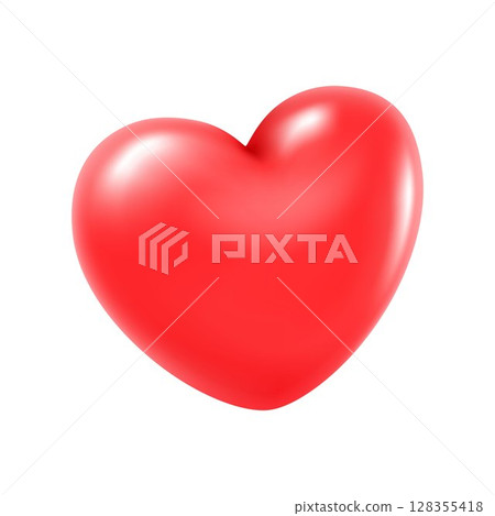 Red shiny heart symbol. Realistic 3D vector illustration, isolated on white background. Ideal for Valentines Day, Mothers Day, wedding, I love you etc. 128355418