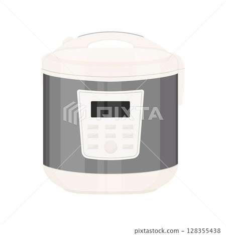 Multicooker household appliance isolated on white background. Pressure cooker for cooking food under pressure. Flat design 128355438