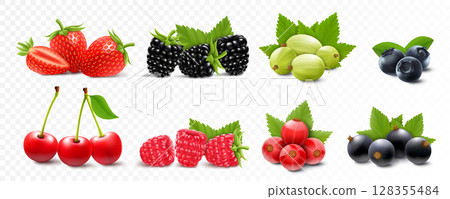 fruits and berries of different colors 128355484
