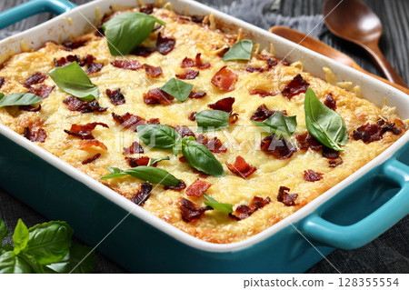 twice baked potato casserole in a baking dish twice baked potato casserole in a baking dish 128355554