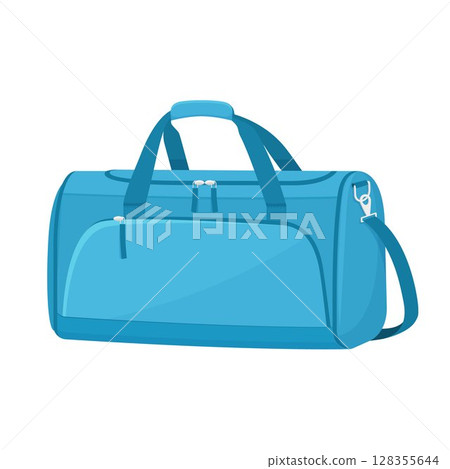 Sport bag for sportswear and equipment. Travel bag, sea bag icon isolated on white background, bag for training and fitness. Duffel bag. Vector illustration, flat design, Isolated on white 128355644