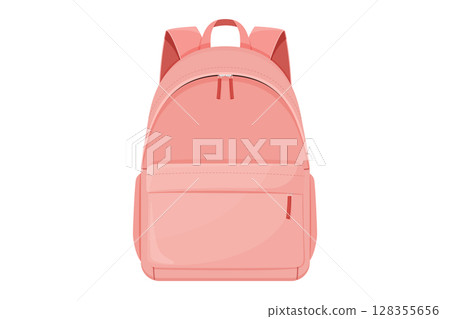 Backpack isolated on white. Travel backpack isolated objects. ?amping bag. Equipment for hiking, mountaineering, expeditions. Sport, lifestyle, hobby concept. vector flat illustration 128355656