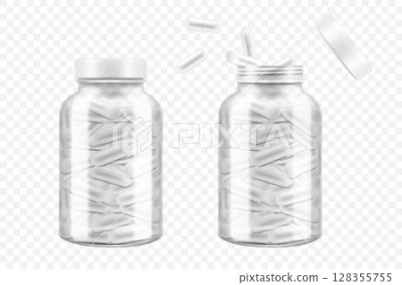 transparent plastic bottles with transparent drink 128355755