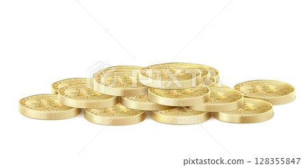 Golden bitcoin stack icon for cryptocurrency, virtual currency, digital money, ecash. Bitcoin symbol for fintech network banking and blockchain. Realistic 3d isolated vector illustration 128355847