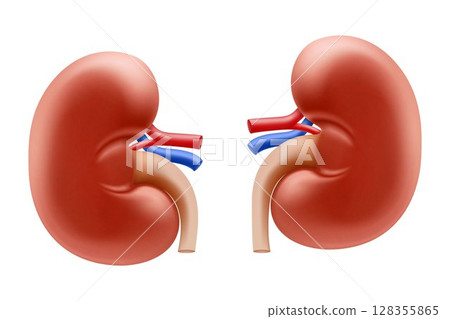 Realistic Detailed 3d Kidney. Human Internal Organs. Part of Body for Science Anatomy, Biology and Medicine. Vector illustration, isolated on transparent background 128355865