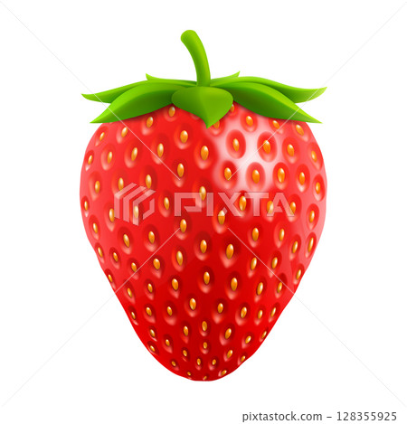 Whole strawberry. Fresh red ripe berry isolated on white background. Realistic 3D vector illustration. Healthy food, sweet fruit with vitamin C. Whole strawberry. Fresh red ripe berry isolated on white background. Realistic 3D vector illustration. Healthy food, sweet fruit with vitamin C. 128355925