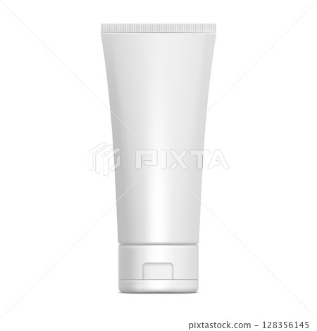 White glossy plastic tube for medicine or cosmetics - cream, gel, skin care, toothpaste. 3d Realistic packaging mockup template. Side view. Vector illustration. White glossy plastic tube for medicine or cosmetics - cream, gel, skin care, toothpaste. 3d Realistic packaging mockup template. Side view. Vector illustration. 128356145