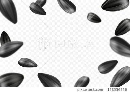 Sunflower seeds isolated seamless vector pattern. Realistic shelled seeds isolated on white background. 128356236