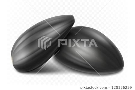 Ripe sunflower seed, detailed realistic 3d vector. isolated on white background, close-up 128356239