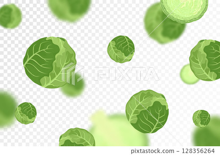 Cabbage background. Flying or falling fresh cabbage isolated on transparent background. Can be used for advertising, packaging, banner, poster, print. Flat design. Nature product. Vector illustration Cabbage background. Flying or falling fresh cabbage isolated on transparent background. Can be used for advertising, packaging, banner, poster, print. Flat design. Nature product. Vector illustration 128356264