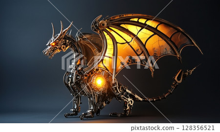 Steampunk dragon powered by a steam engine 128356521
