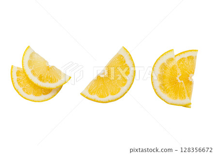 Sliced fresh lemon on isolated white background. 128356672