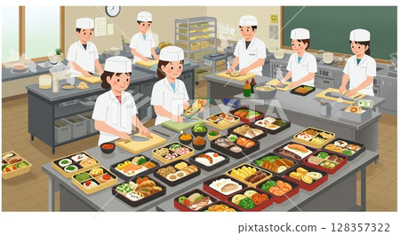 符合嚴格衛生標準的食品廠生產線 128357322